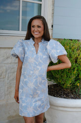 Ellie Ruffle Puff Sleeve Mini Dress-Sky
