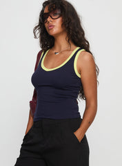 Elionne V Neck Contrast Top Navy / Yellow