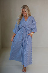Molly Striped Midi Dress-Blue