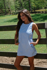 Riley Gingham Mini Dress-Blue