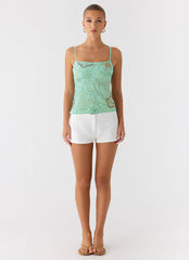 Be Alright Beaded Top - Turquoise