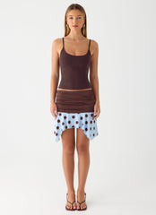 Being With You Mini Skirt - Blue Mocha Dot
