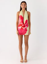 Varindra Cowl Mini Dress - Yellow Floral Spritz