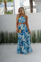 Abstract Ring Maxi Dress-Blue Multi
