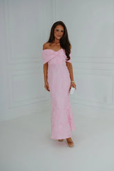 Jacquard Off Shoulder Dress-Pink