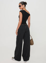 Ramos Low Rise Wide Leg Denim Jeans Washed Black Tall