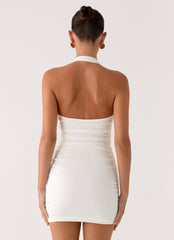Gloves Up Halter Mini Dress - White