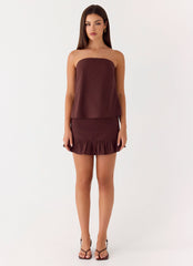 Lucie Mae Linen Mini Skirt - Chocolate Drizzle