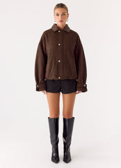 Myles Herringbone Bomber Jacket - Chocolate Herringbone