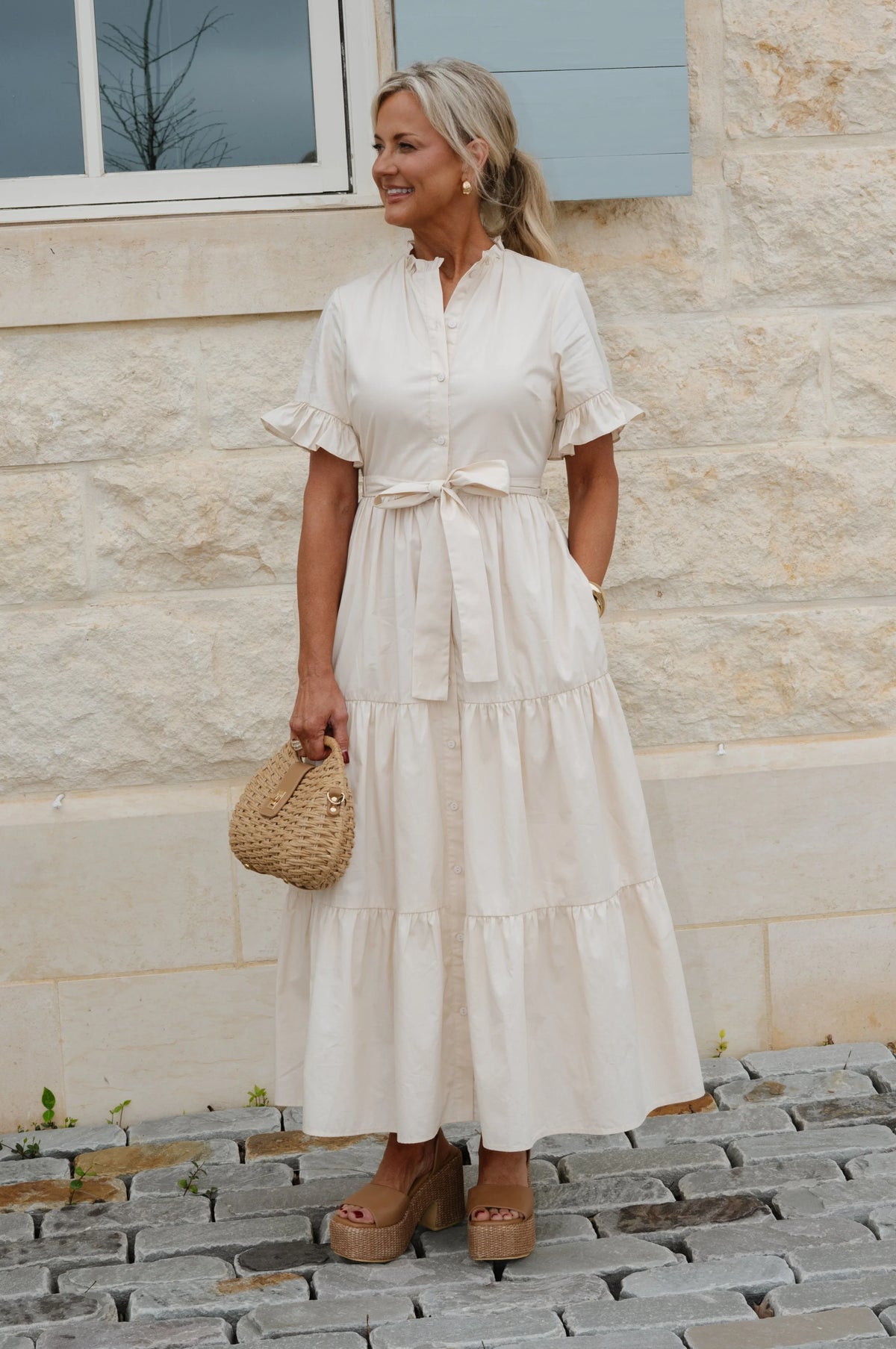 Claudia Tiered Maxi Dress-Cream